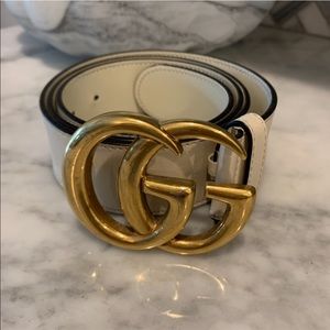 Authentic Gucci Double G Off-White Leather Belt Size 95/38